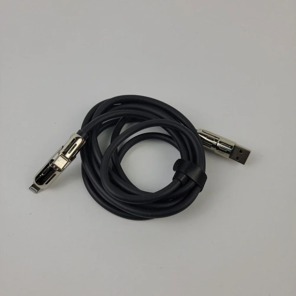 Black 3-in-1 Multi Charging Cable 180 Degree Rotating USB-C Lightning 80 Inch
